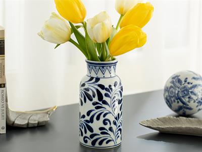 Elegant Leaf Ваза Порцелан 8,5x8,5x16 см Син - Бял.