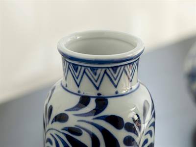 Elegant Leaf Ваза Порцелан 8,5x8,5x16 см Син - Бял.