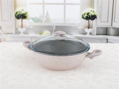 Elena ТЕНДЖЕРА Glass Lid Wok Гранит 28 cm Pink