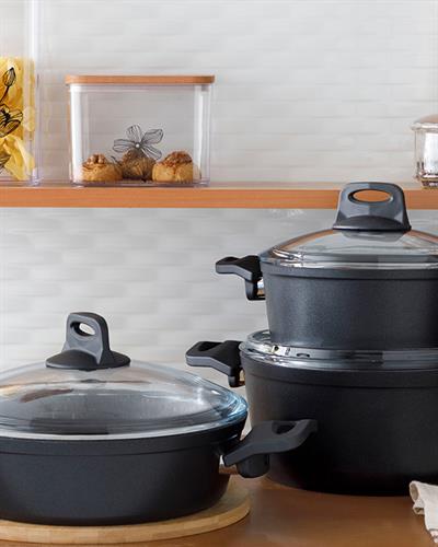 Emma Тенджера Гранит със стъклен капак дълбока 20 см Черен