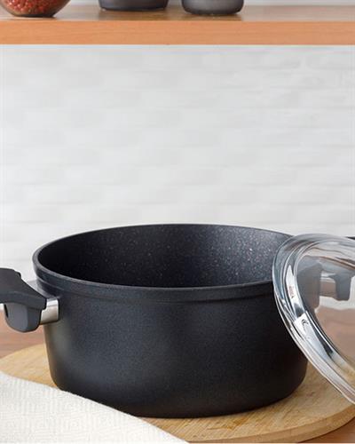 Emma Тенджера Гранит със стъклен капак дълбока 20 см Черен
