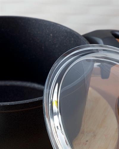 Emma Тенджера Гранит със стъклен капак дълбока 20 см Черен