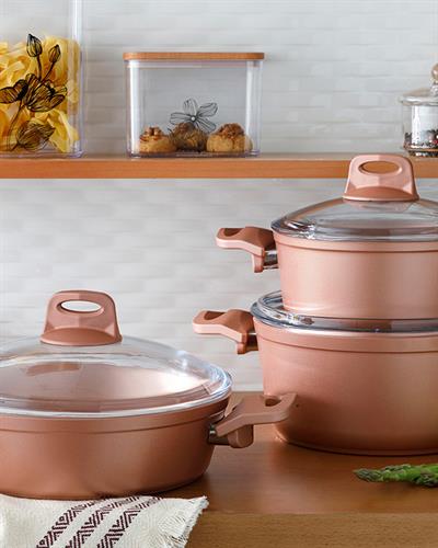 Emma Тенджера Гранит със стъклен капак дълбока 24 см Бронзов