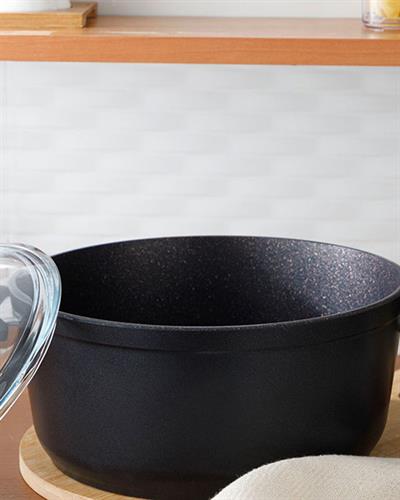 Emma Тенджера Гранит със стъклен капак дълбока 24 см Черен
