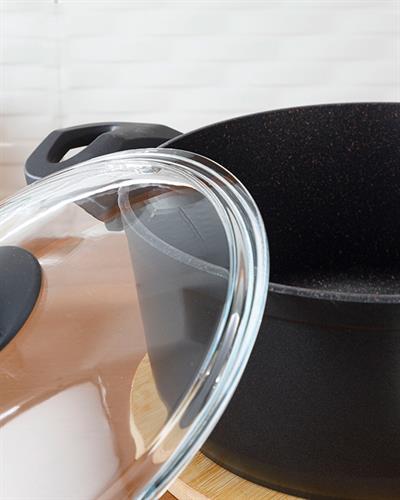 Emma Тенджера Гранит със стъклен капак дълбока 24 см Черен