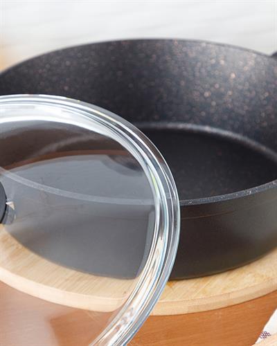 Emma Тенджера Гранит със стъклен капак плитък 26 см Черен