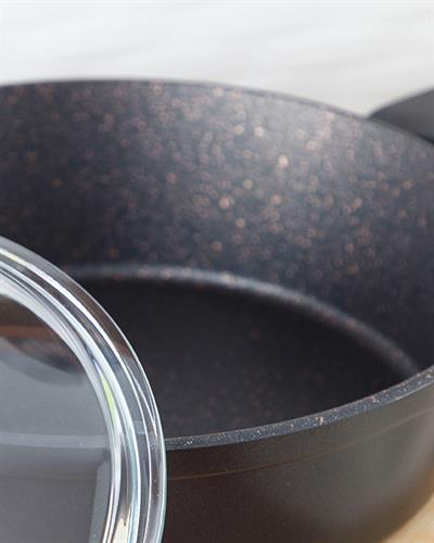 Emma Тенджера Гранит със стъклен капак плитък 26 см Черен