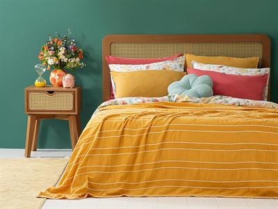 Essence Покривка За Легло Двоен Размер, Муселин, Горчица, 240 X 260 Cm