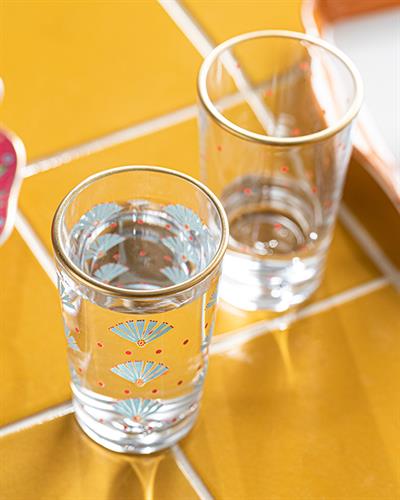 Exotic Art Водна Чаша За Сервиране С Кафе 6 Бр., Стъкло, Синьо-Розово, 110 Ml