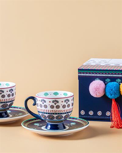 Exotic Artsy New Bone China 4 Pieces 2 Servings Coffee Cup Set 100 ml Navy Blue