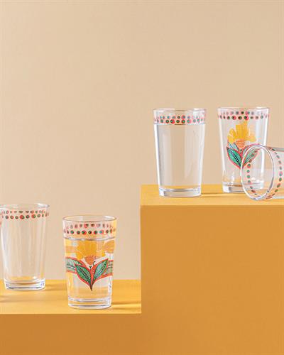 Exotic Flower Водна Чаша За Сервиране С Кафе 6 Бр., Стъкло, Розово-Оранжево, 110 Ml