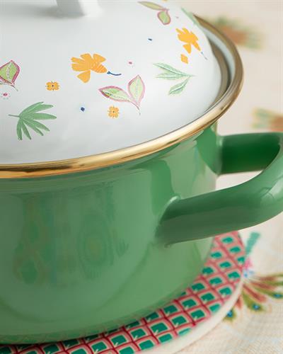 Exotic Leaves Тенджера Емайлиран, Зелено, 14 Cm