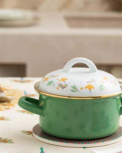 Exotic Leaves Тенджера Емайлиран, Зелено, 14 Cm