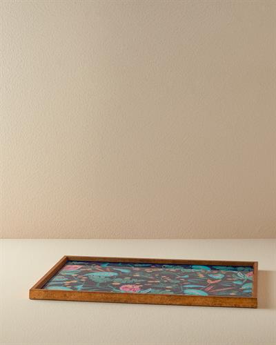 Exotic Leaves Декоративен Поднос Стъкло 31x46 см Морскосин