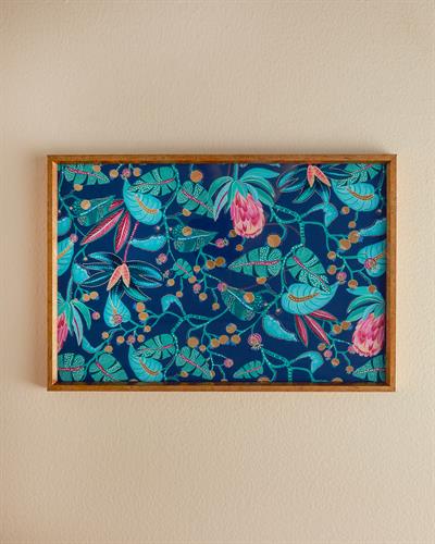 Exotic Leaves Декоративен Поднос Стъкло 31x46 см Морскосин