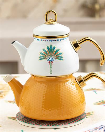 Exotic Palm Enamel Tea Pot 0,50 lt + 1,1 lt Yellow