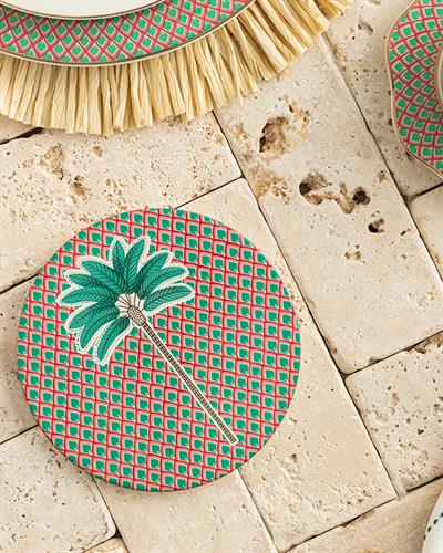 Exotic Palm Подложка За Топло Сервиране Керамика 16 см Розов - Зелен