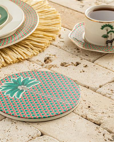 Exotic Palm Подложка За Топло Сервиране Керамика 16 см Розов - Зелен