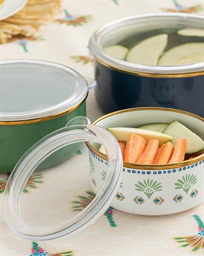 Exotic Square Кутия За Съхранение Емайлиран, Зелено, 12-14-16 Cm