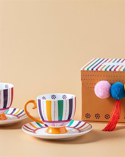 Exotic Strip Сервиз За Кафе 4 Бр. За 2 Души, New Bone China, Цветен, 100 Ml