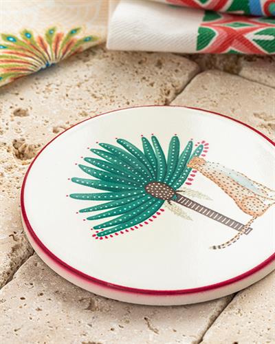 Exotic Tiger Подложка За Чаша Керамика, Бяло-Зелено, 10,8 Cm