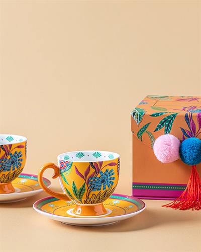 Exotic Wild New Bone China 4 Pieces 2 Servings Coffee Cup Set 100 ml Yellow