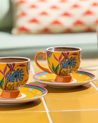 Exotic Wild New Bone China 4 Pieces 2 Servings Coffee Cup Set 100 ml Yellow