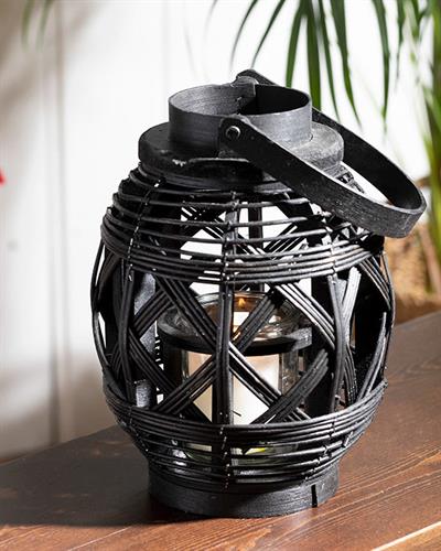 Fancy Bamboo Lantern 19x25 cm Black