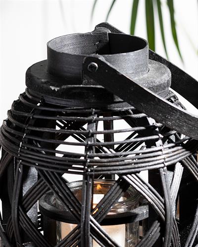 Fancy Bamboo Lantern 19x25 cm Black