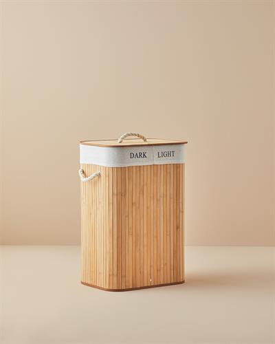 Fancy Кош За Пране Сгъваема С 2 Отделения, Бамбук, Бежово, 40 X 30 X 60 Cm