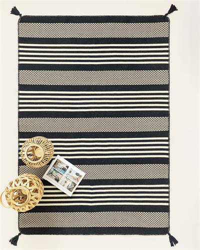 Fancy Striped Килим Тъкан, Морско Синьо - Кремаво, 120 X 180 Cm