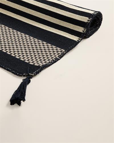 Fancy Striped Килим Тъкан, Морско Синьо - Кремаво, 120 X 180 Cm