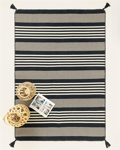 Fancy Striped Килим Тъкан, Морско Синьо - Кремаво, 80 X 150 Cm