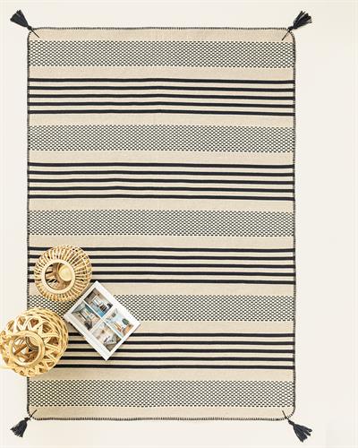 Fancy Striped Килим Тъкан, Морско Синьо - Кремаво, 80 X 150 Cm