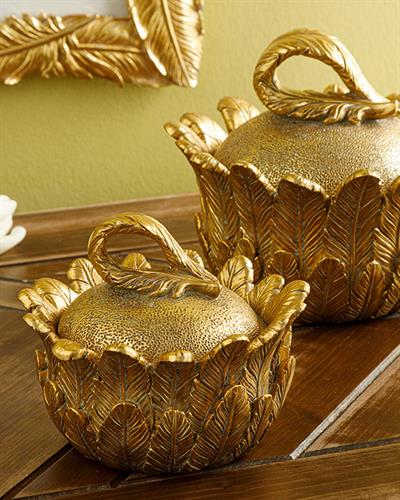 Feathers Декоративна Кутия 15.5x15.5x13 см Златен