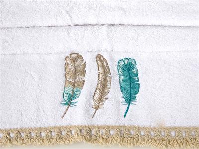 Feathers ХАВЛИЯ ЗА ЛИЦЕ С ресни Бродирани 50x80 cm White-Green