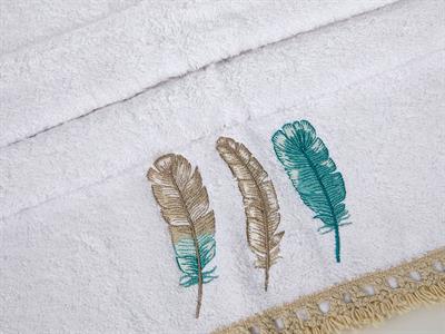 Feathers ХАВЛИЯ ЗА ЛИЦЕ С ресни Бродирани 50x80 cm White-Green