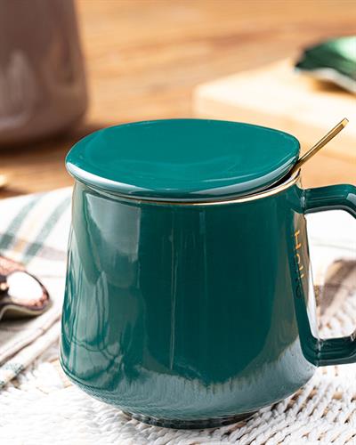 Felicia Чаша С Капак И Лъжица, New Bone China, Зелено, 380 Ml