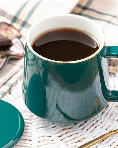 Felicia Чаша С Капак И Лъжица, New Bone China, Зелено, 380 Ml