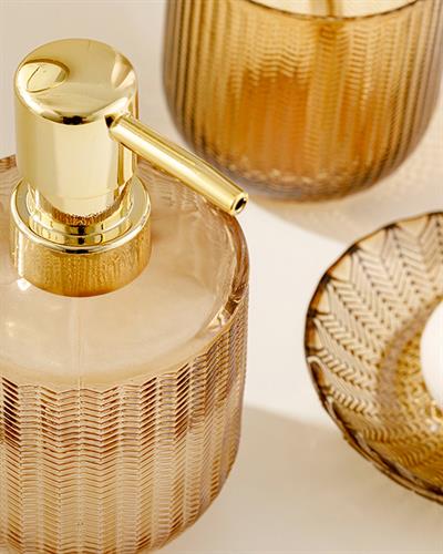 Felicia Glass 3 pcs Bathroom Set 8x8x14,5cm 8x8x7,5cm 11,5x2cm Amber