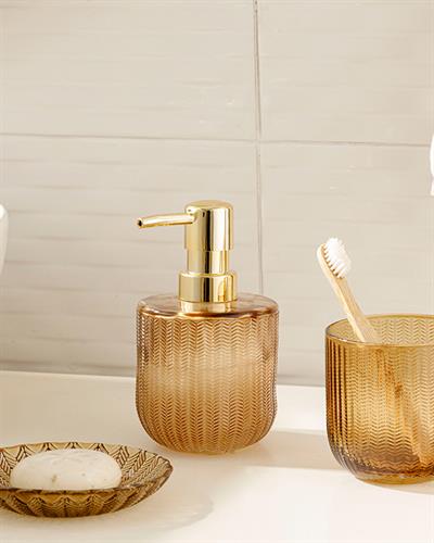 Felicia Glass 3 pcs Bathroom Set 8x8x14,5cm 8x8x7,5cm 11,5x2cm Amber