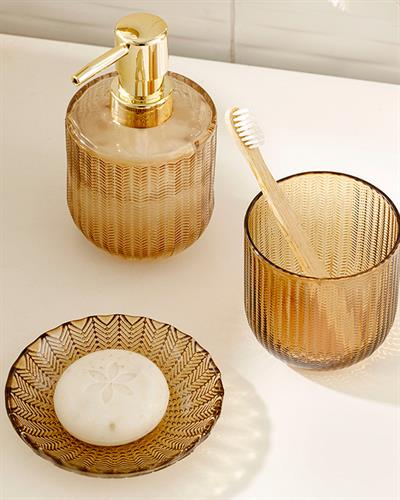 Felicia Glass 3 pcs Bathroom Set 8x8x14,5cm 8x8x7,5cm 11,5x2cm Amber