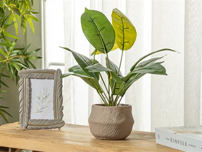 Ficus Elastica Изкуствено Цвете Във Ваза Зелено, 14 X 43 Cm
