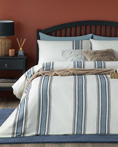 Fine Lines Chenille Paint Yarn For One Person Duvet Cover Set 160x220 cm Beige-Blue