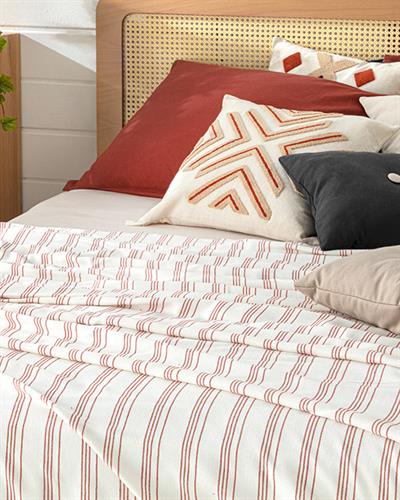 Fine Lines Покривка Двоен Размер, Visko, Корал, 200 X 220 Cm