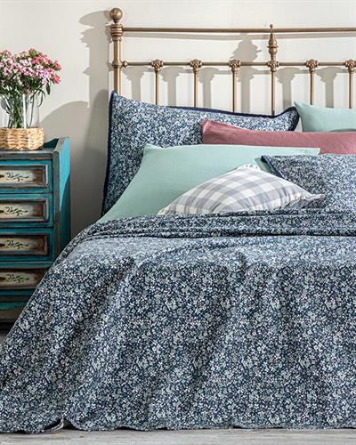 Fleur De Nuit Покривка Двоен Размер, Отпечатан, Тъмно Синьо, 200 X 220 Cm