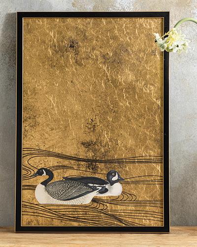 Floating Ducks Painting 35x50 cm Gold