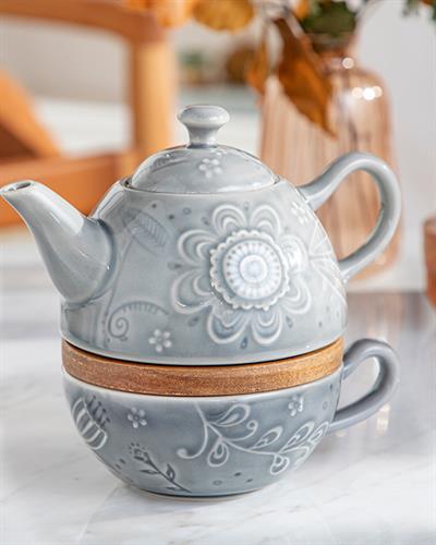 Floral Poem Stoneware Pot Set 350 ml + 250 ml Gray