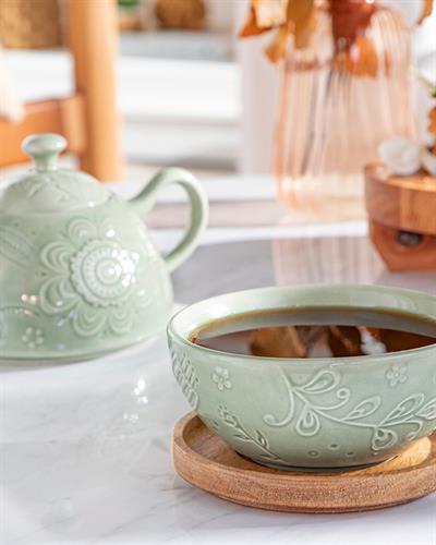 Floral Poem Stoneware Tea Pot Set 350 ml + 250 ml Green