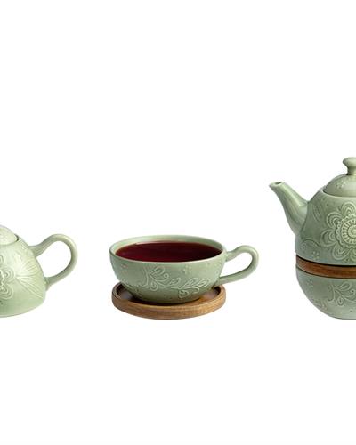 Floral Poem Stoneware Tea Pot Set 350 ml + 250 ml Green